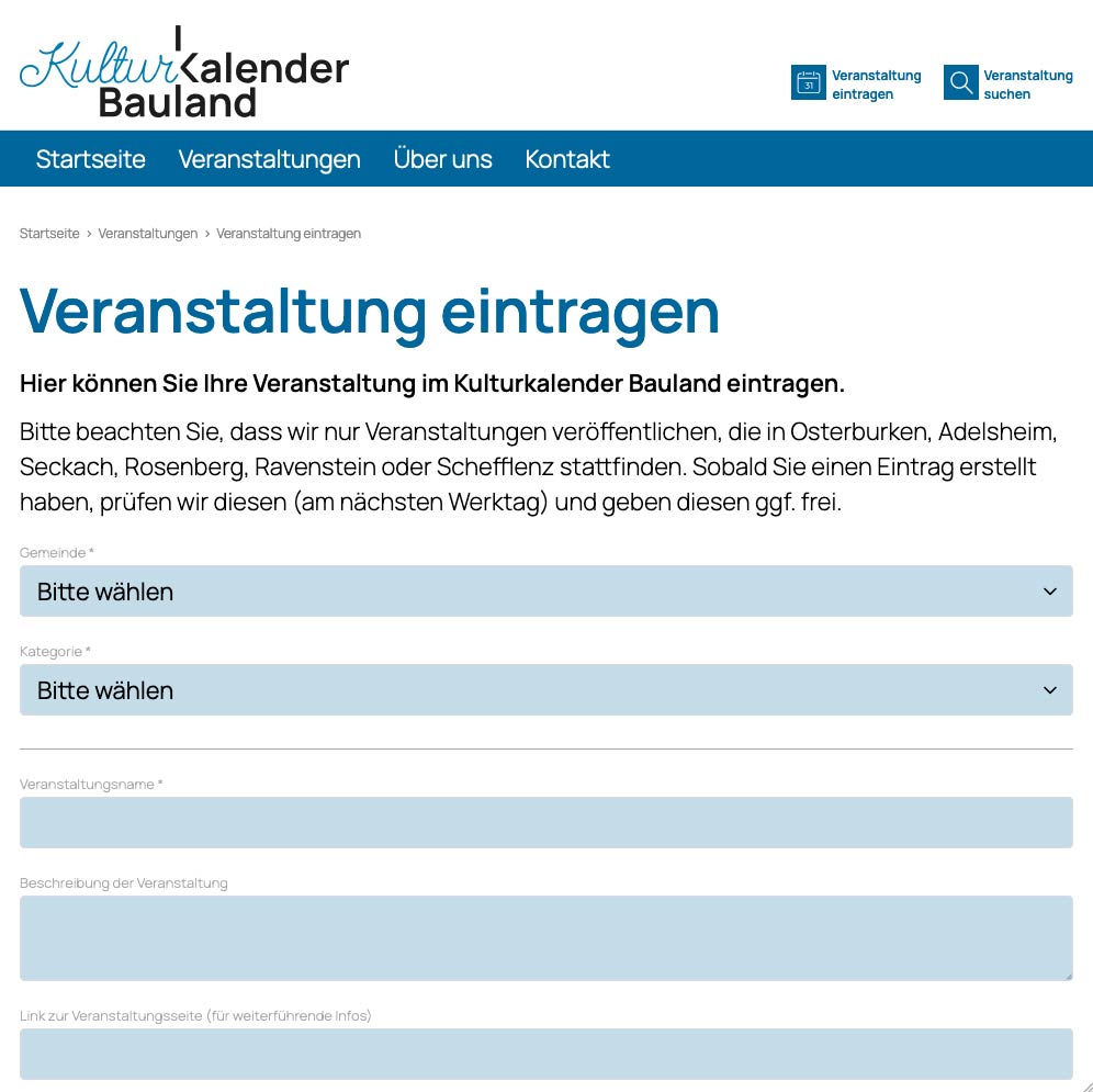 Screenshot Veranstaltung eintragen