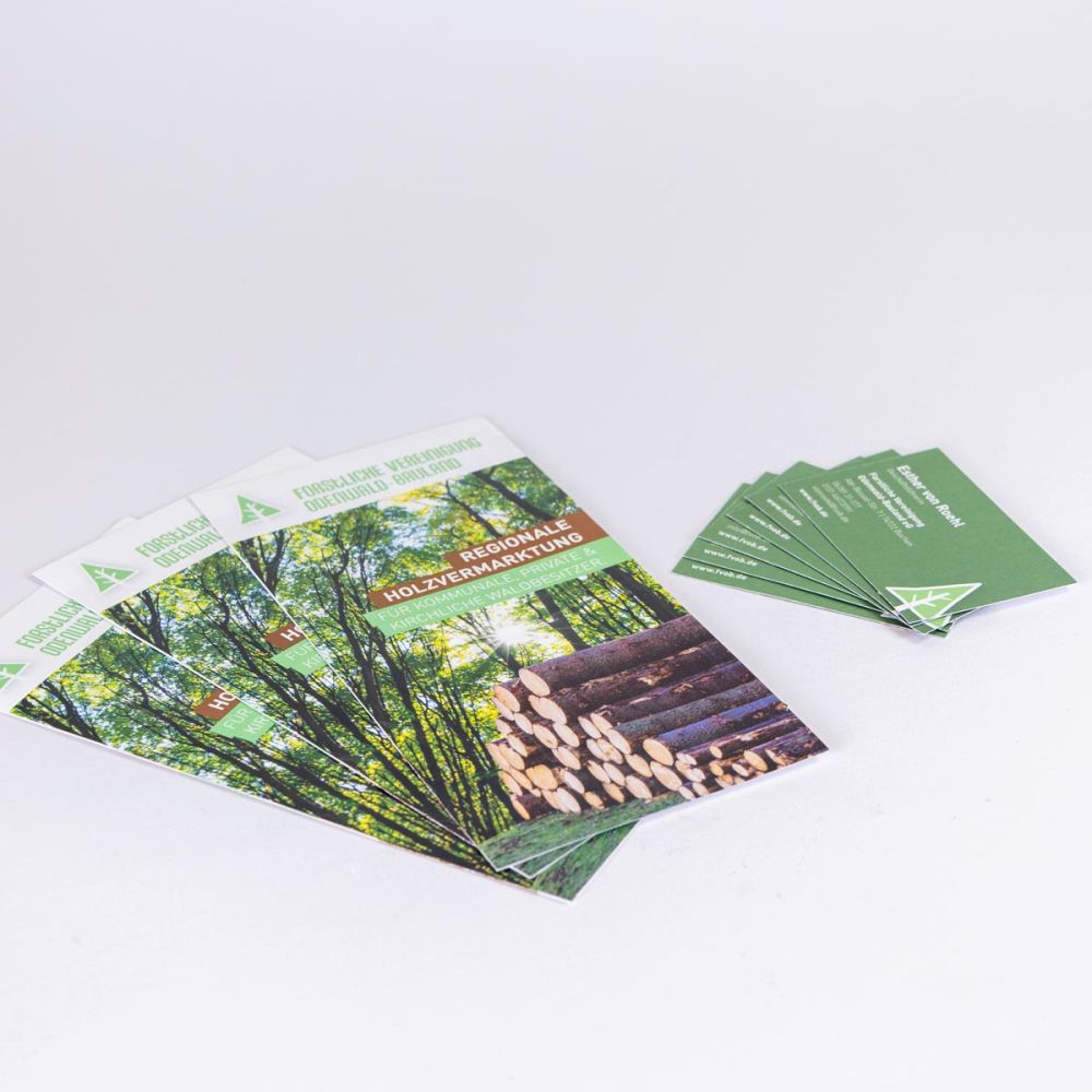 Flyer und Visitenkarten für die forstliche Vereinigung Odenwald Bauland eG
