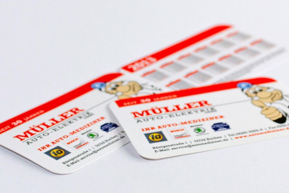 Kalender im EC-Karten Format für Auto Elektrik Müller